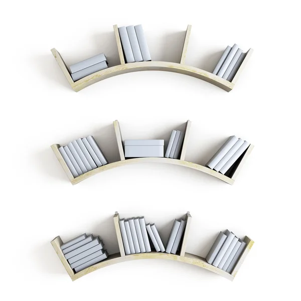 Estantes de madera curvados con libros. 3d . —  Fotos de Stock