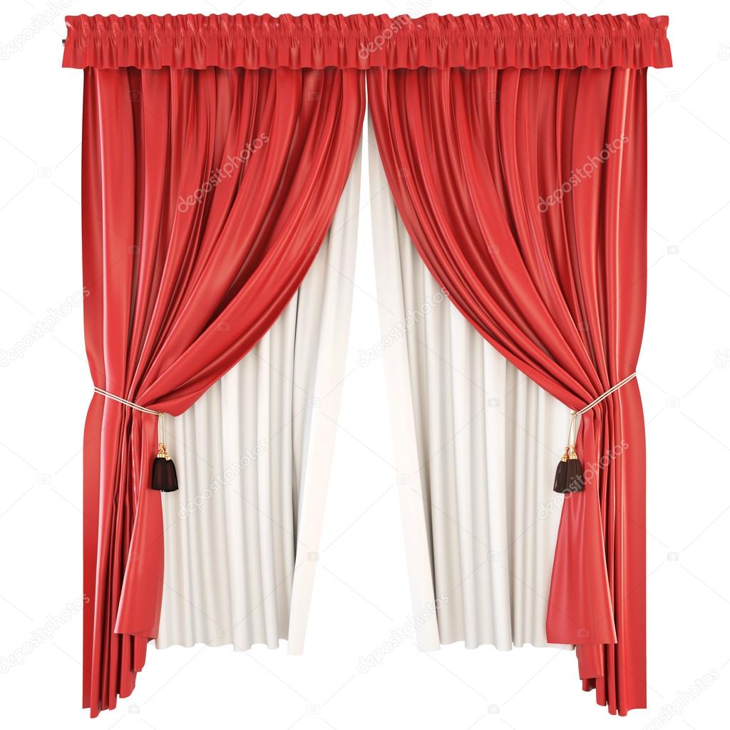 Classic curtains with pelmet isolated on white background. 3d.