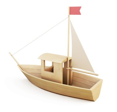 Ahşap yelkenli. 3D çizim.