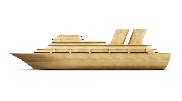 Wooden cruise liner side view. 3d. — Stock Photo, Image