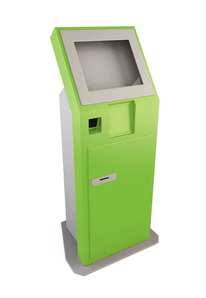Grøn information kiosk. Informationsterminal til modtagende bank - Stock-foto