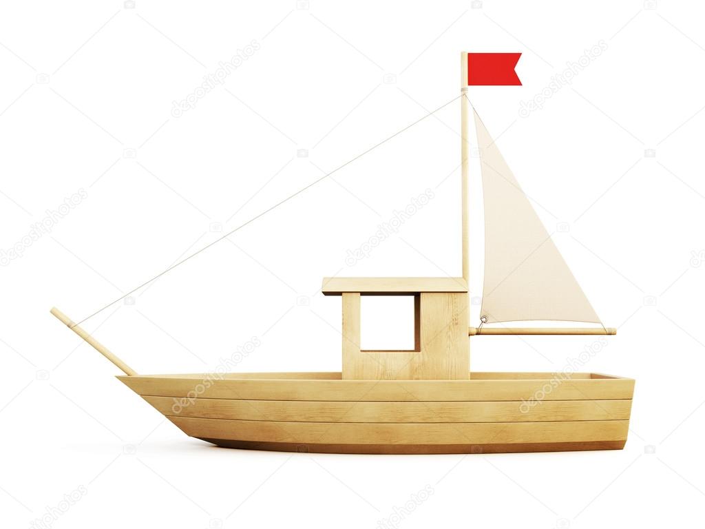 Wooden Sailboat side view. 3d.