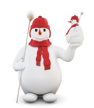 Beyaz arka plan üzerinde izole kardan adam. 3D.