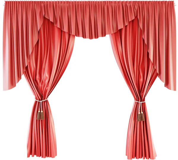Lambrequin beyaz bir arka plan üzerinde izole kırmızı perde. 3D.