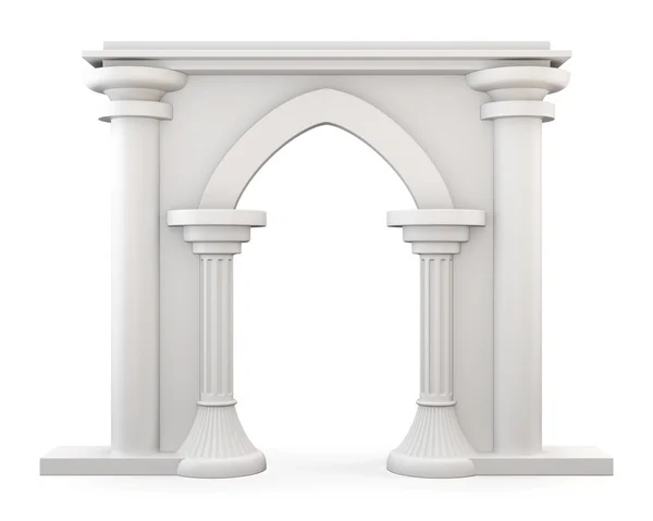 Vista frontal de uma entrada com colunas isoladas em backgrou branco — Fotografia de Stock
