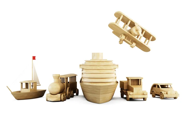 Set of wooden toys - different types of transport. — Stock Photo, Image