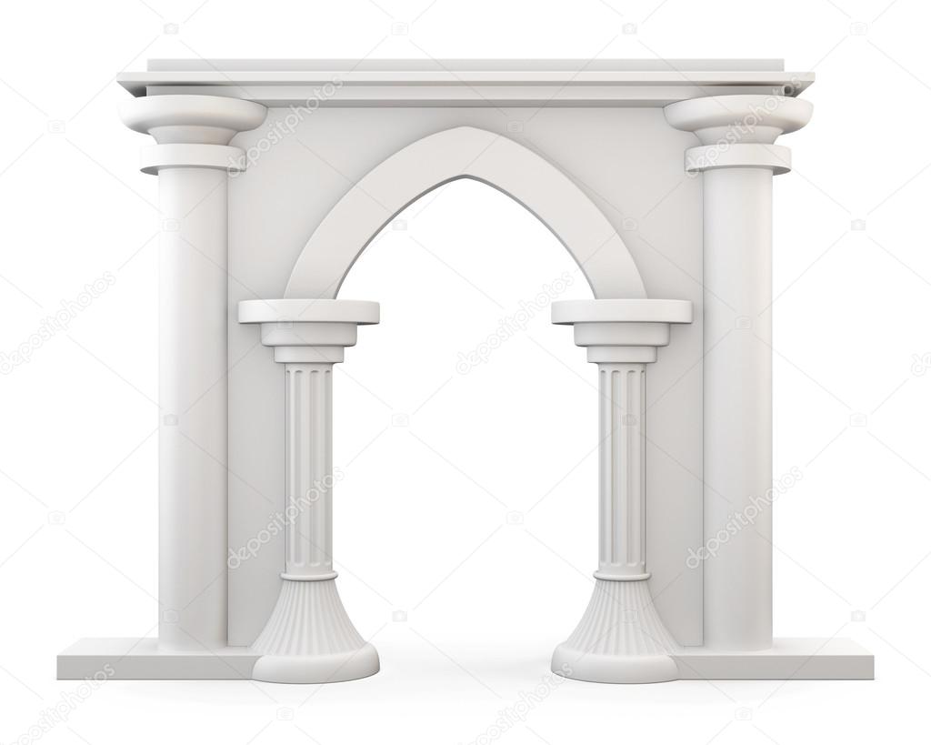 Front view of a Entrance with columns isolated on white backgrou
