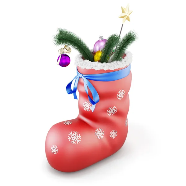 Rote Weihnachtssocke mit Geschenken. 3D-Darstellung. — Stockfoto
