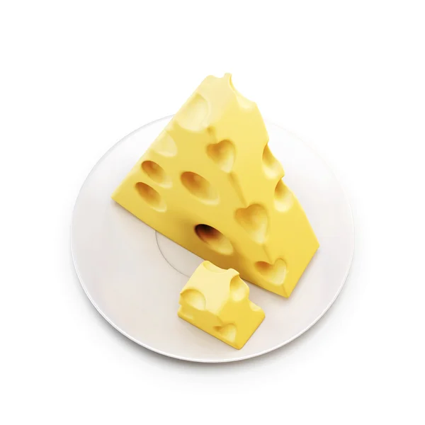 Un morceau de fromage sur une soucoupe. 3d . — Photo