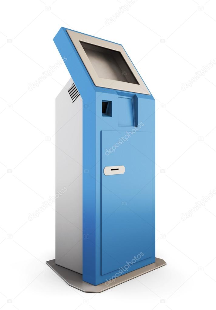 Blue information kiosk. Information terminal. 3d illustration.