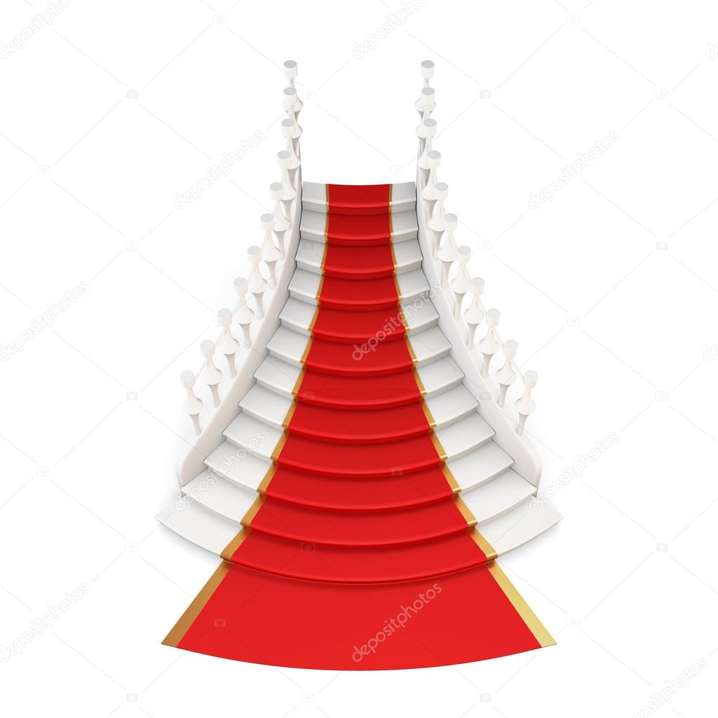 Staircase with red carpet isolated on white background. 3d.