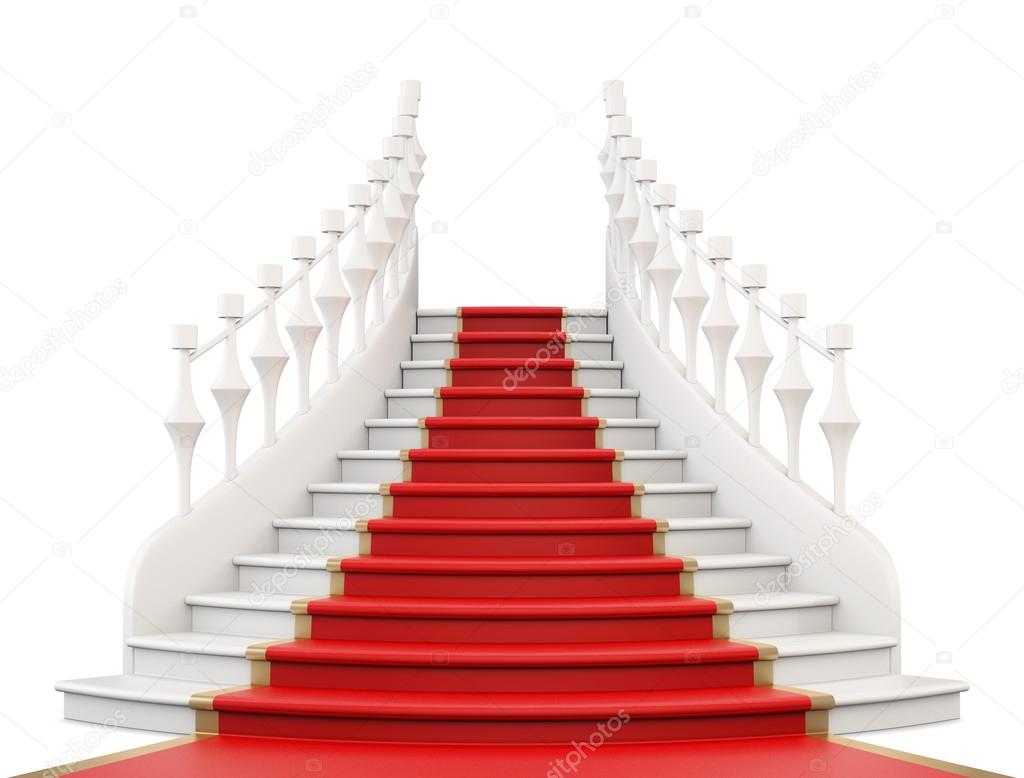 Staircase with red carpet. 3d illustration.