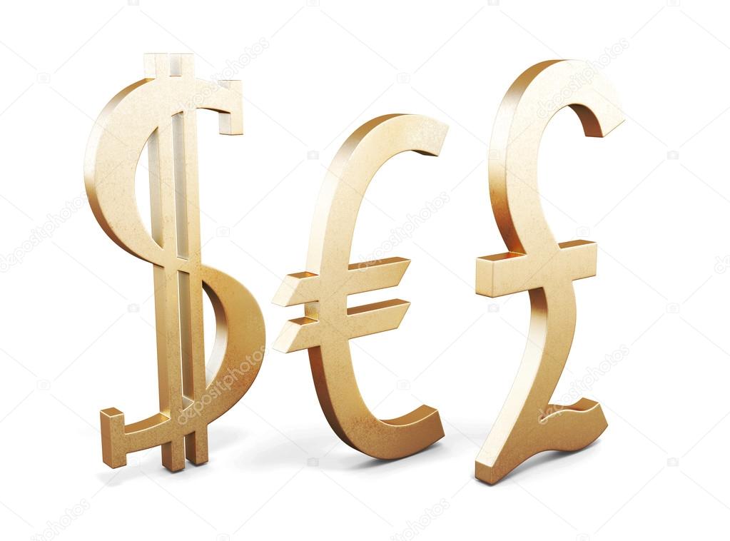 Set of Golden currency symbols on white background