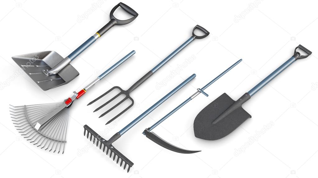 3d set of garden tools.