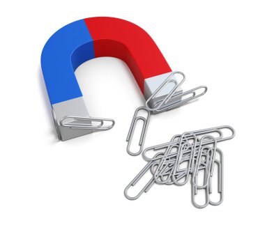 Magnet with paper clips. 3d. clipart