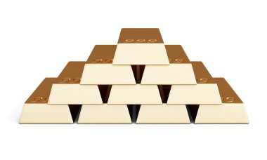 Altın külçelerini yığını. 3D render.