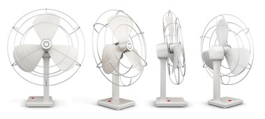 Farklı açılardan tablo fan. 3D render resim.