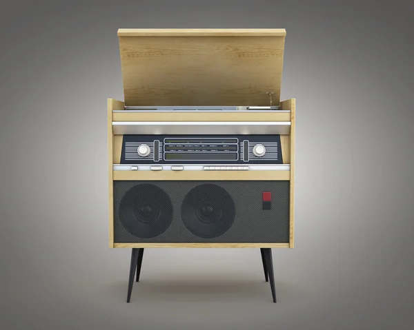 Retro radio geïsoleerd op een grijze achtergrond. 3D-rendering. — Stockfoto