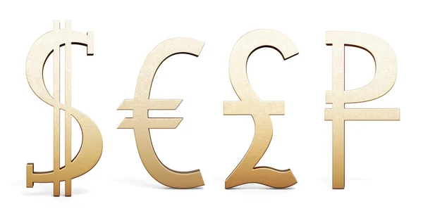 Set of Golden currency symbols. Dollar, Euro, Pound sterling and — Stock Photo, Image