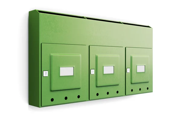 Green mailbox in an apartment building isolated on white backgro — Stock Photo, Image