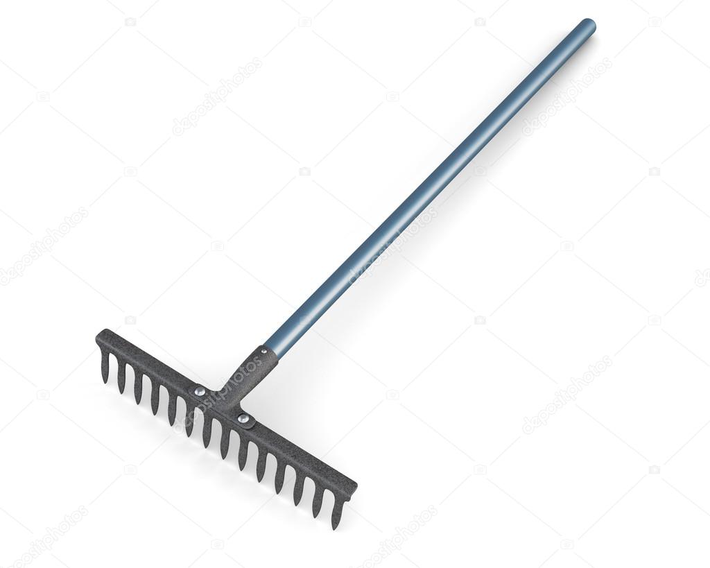 Garden rake isolated on white background. 3d illustration