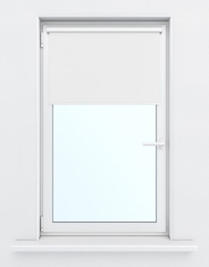 Alçaltılmış stor perde pencere. 3D render