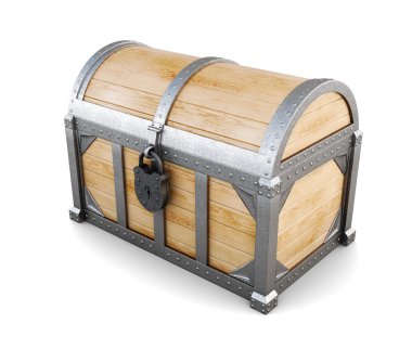 Ahşap göğüs beyaz arka plan üzerinde. 3D render