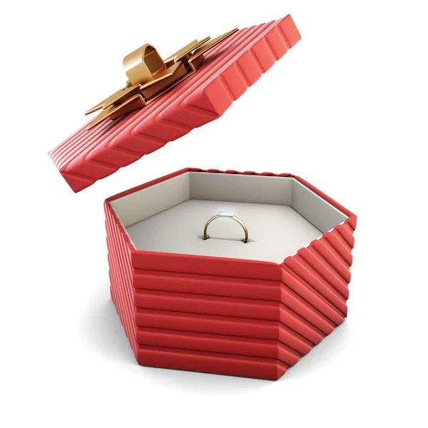 Золотое обручальное кольцо в коробке подарков . — стоковое фото