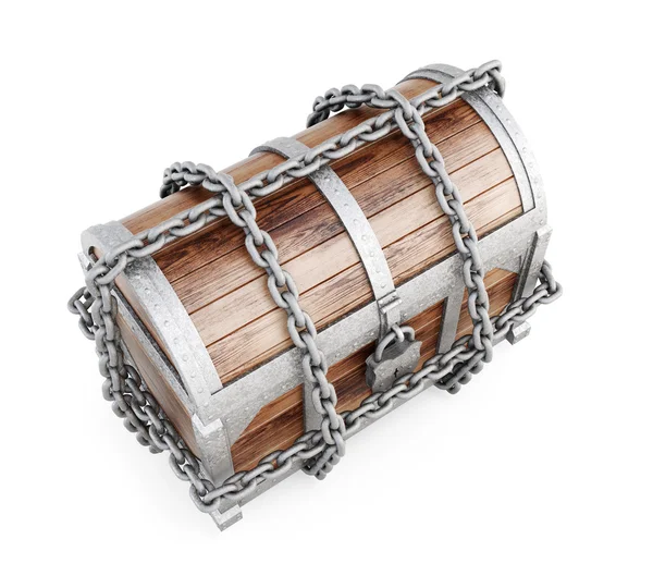 Chest with chains top view. 3D render image over white backgroun — Stock Photo, Image