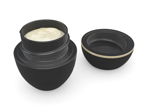 Open container met crème op een witte achtergrond. 3D-rendering. — Stockfoto