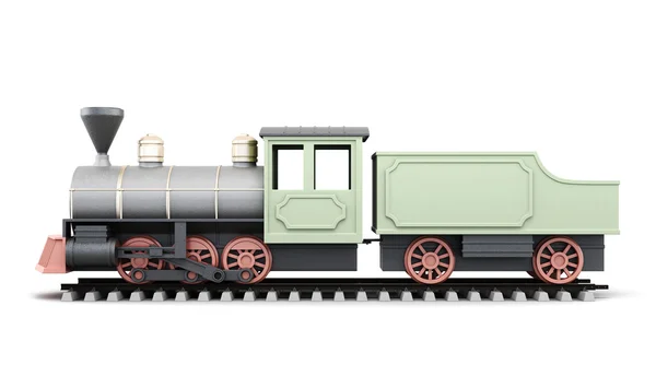 Antiga locomotiva sobre um fundo branco. imagem 3D render. — Fotografia de Stock