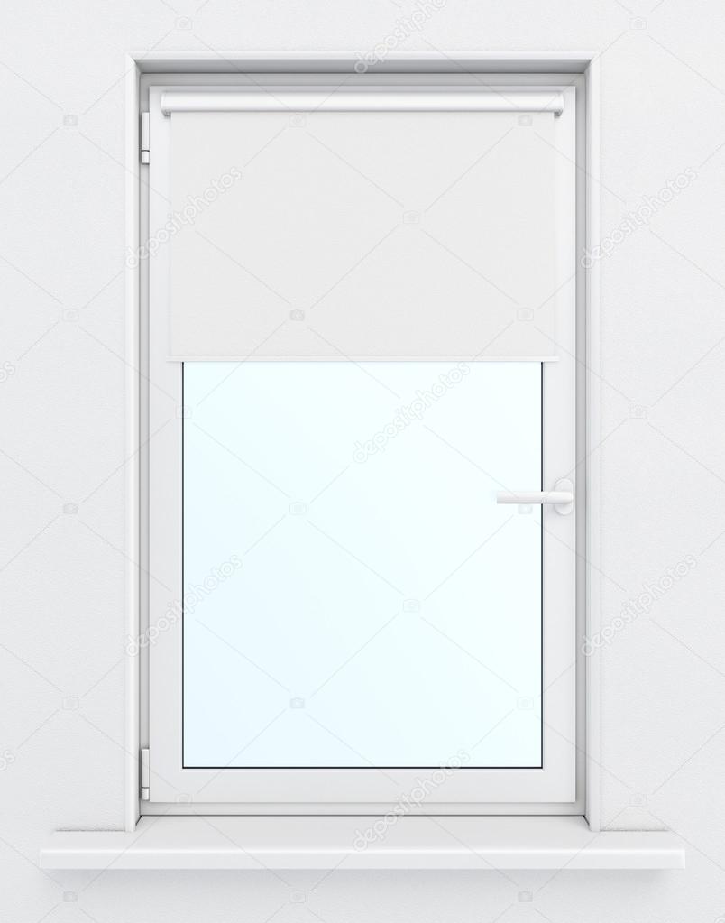 Window with lowered roller blind. 3d rendering