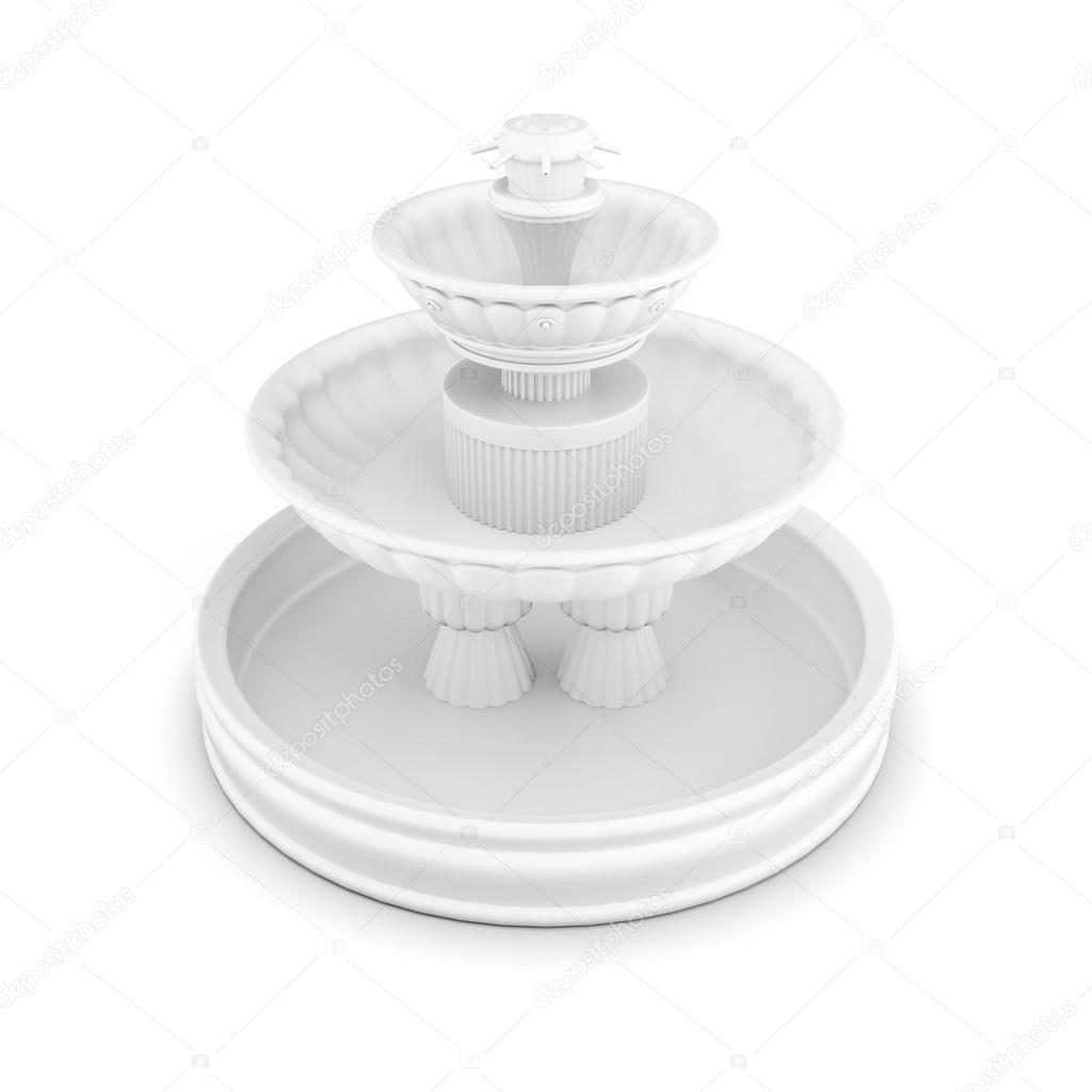 Three-tiered fountain on a white background.