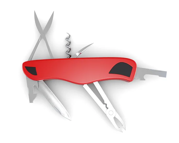 Multifunkční kapesní nůž na bílém pozadí. 3D vykreslování — Stock fotografie