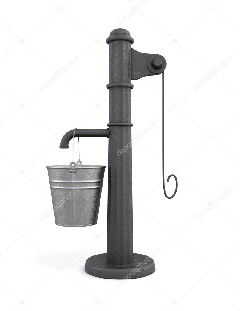 Water pump with bucket on a white background. 3d rendering