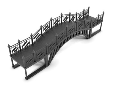 Demir yaya köprüsü üzerinde beyaz arka plan. 3 d işleme