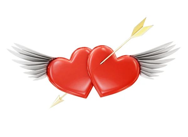 Pierced heart with wings on a white background. 3d rendering — Stock Photo, Image