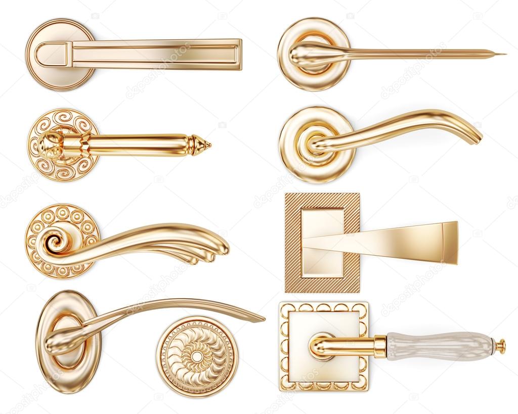 Set of different types of door handles. 3d rendering