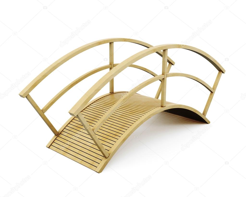 Park wooden bridge isolated on a white background. 3d rendering