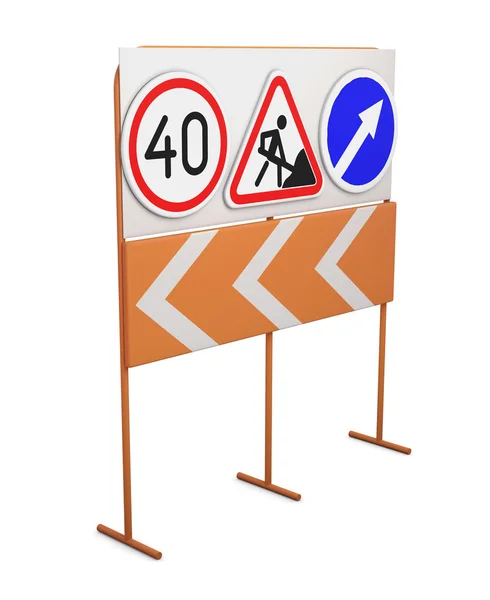 Znaki drogowe na stojaku na białym tle. renderowania 3D — Zdjęcie stockowe