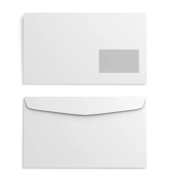 Дві білі паперові конверти на білому тлі. 3D візуалізація — стокове фото