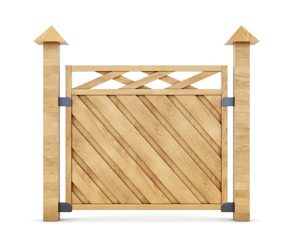 Sekce dřevěný plot na bílém pozadí. 3D vykreslování — Stock fotografie