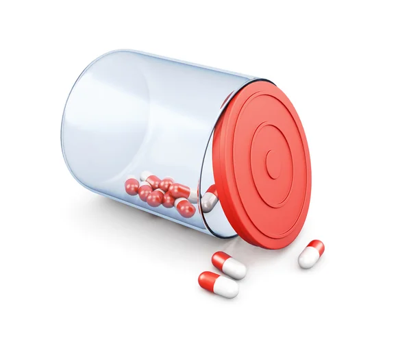 Таблетки в банці ізольовані на білому тлі. 3D візуалізація — стокове фото