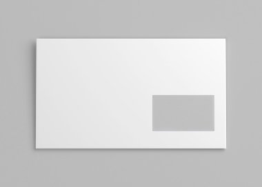 Boş beyaz zarf ile pencere. 3D render resim