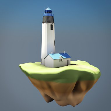 Deniz feneri adanın kavramı. 3D render resim