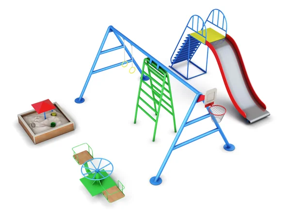 Conjunto de equipos en un parque infantil. 3d imagen de renderizado —  Fotos de Stock