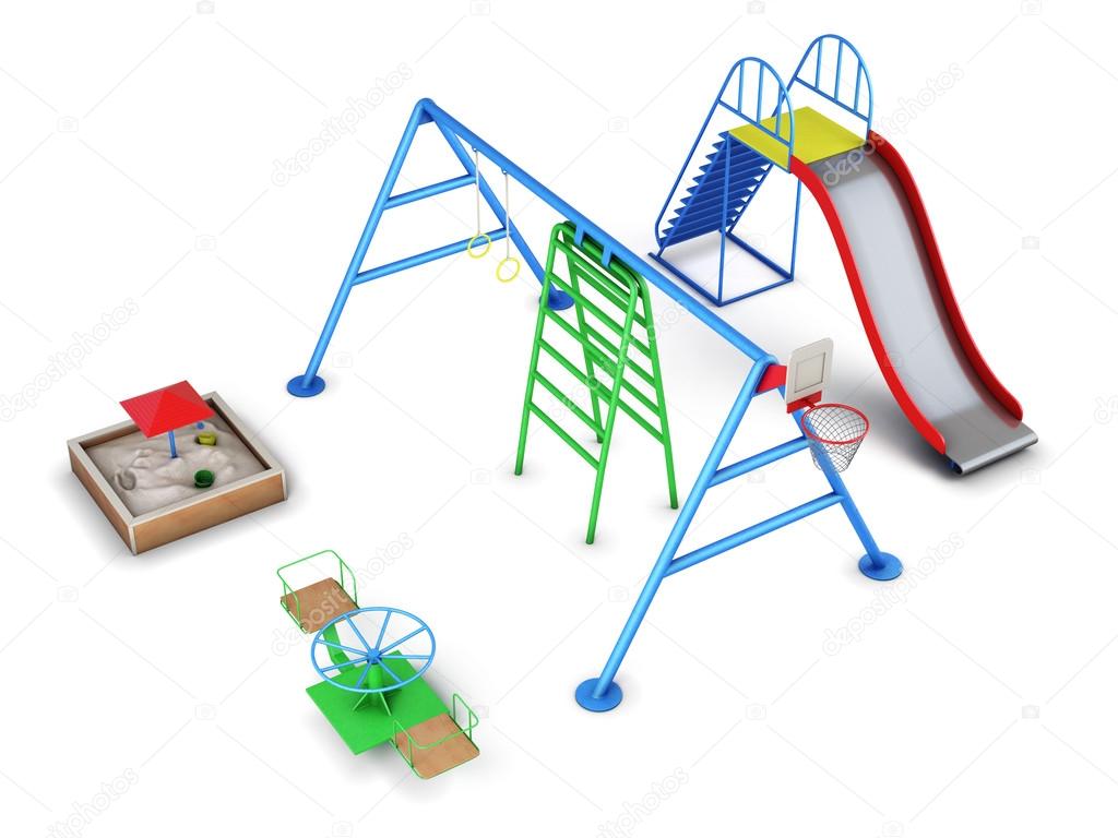 Set of equipment in a playground. 3d render image