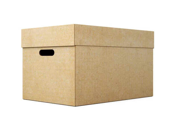 Картонная коробка с крышкой на белом фоне. Трехмерное изображение — стоковое фото