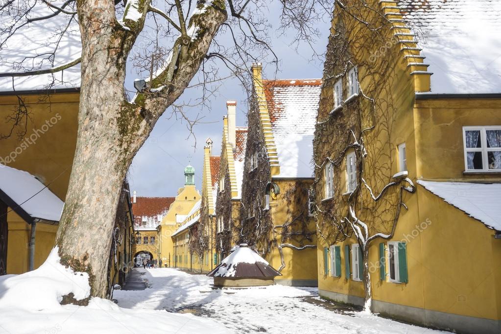 Small Street In The Fuggerei District In Augsburg Germany Stock