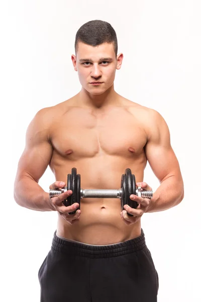 Muscular fitness man holding dumbbell — Stock Photo, Image